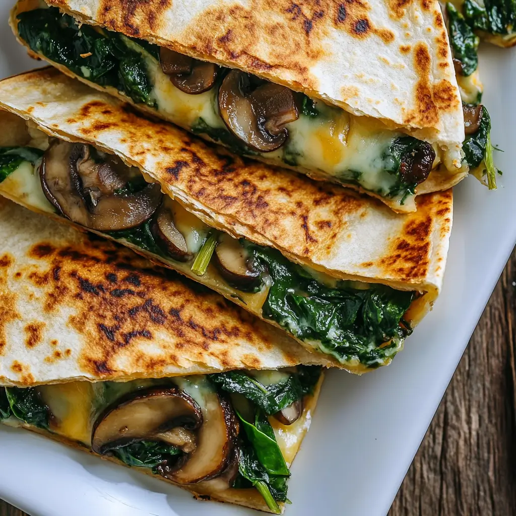 Baked spinach mushroom quesadillas