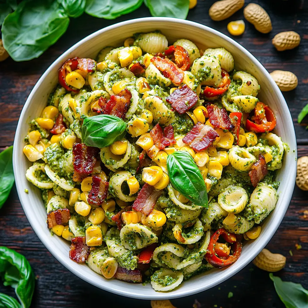 Creamy pesto pasta salad