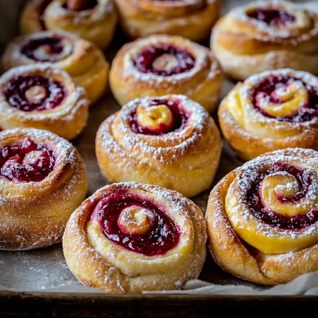 Raspberry custard buns